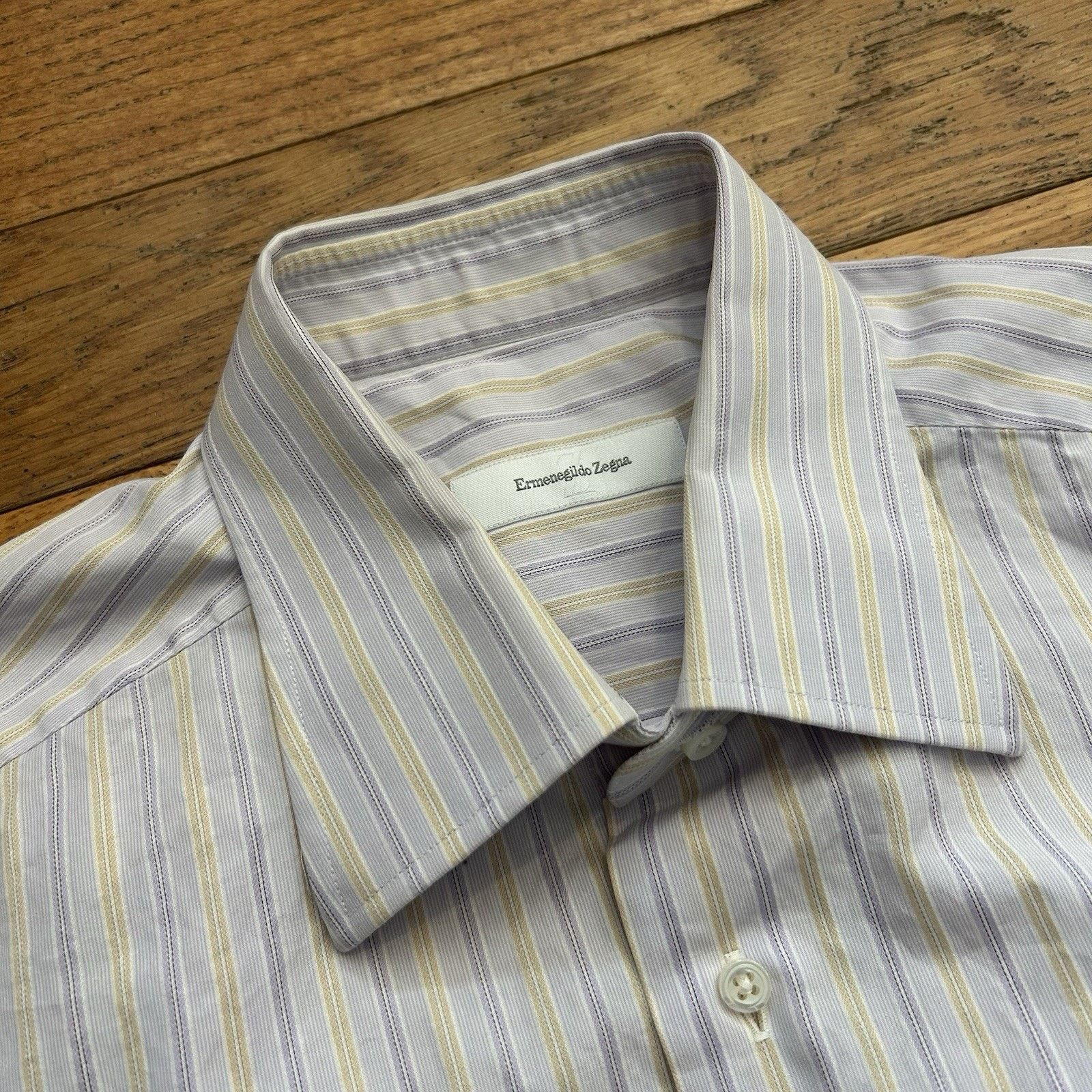 Ermenegildo Zegna Ermengildo Zegna Striped Tailored Button Up Shirt 41 16 Size US M / EU 48-50 / 2 - 1 Thumbnail