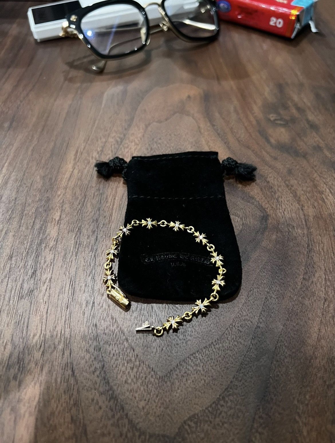 image of Chrome Hearts 22K Gold Tiny E 10Cross Bracelet, Men's