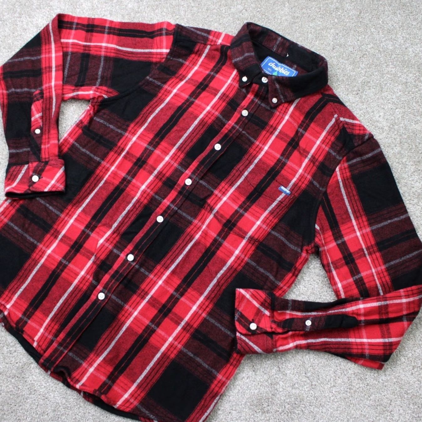 Chubbies Chubbies Shirt Mens Large Red & Black Plaid Flannel Cotton Stretch Long Sleeve Button-Up Casual Shirt Mens L Red Plaid Size US L / EU 52-54 / 3 - 3 Thumbnail