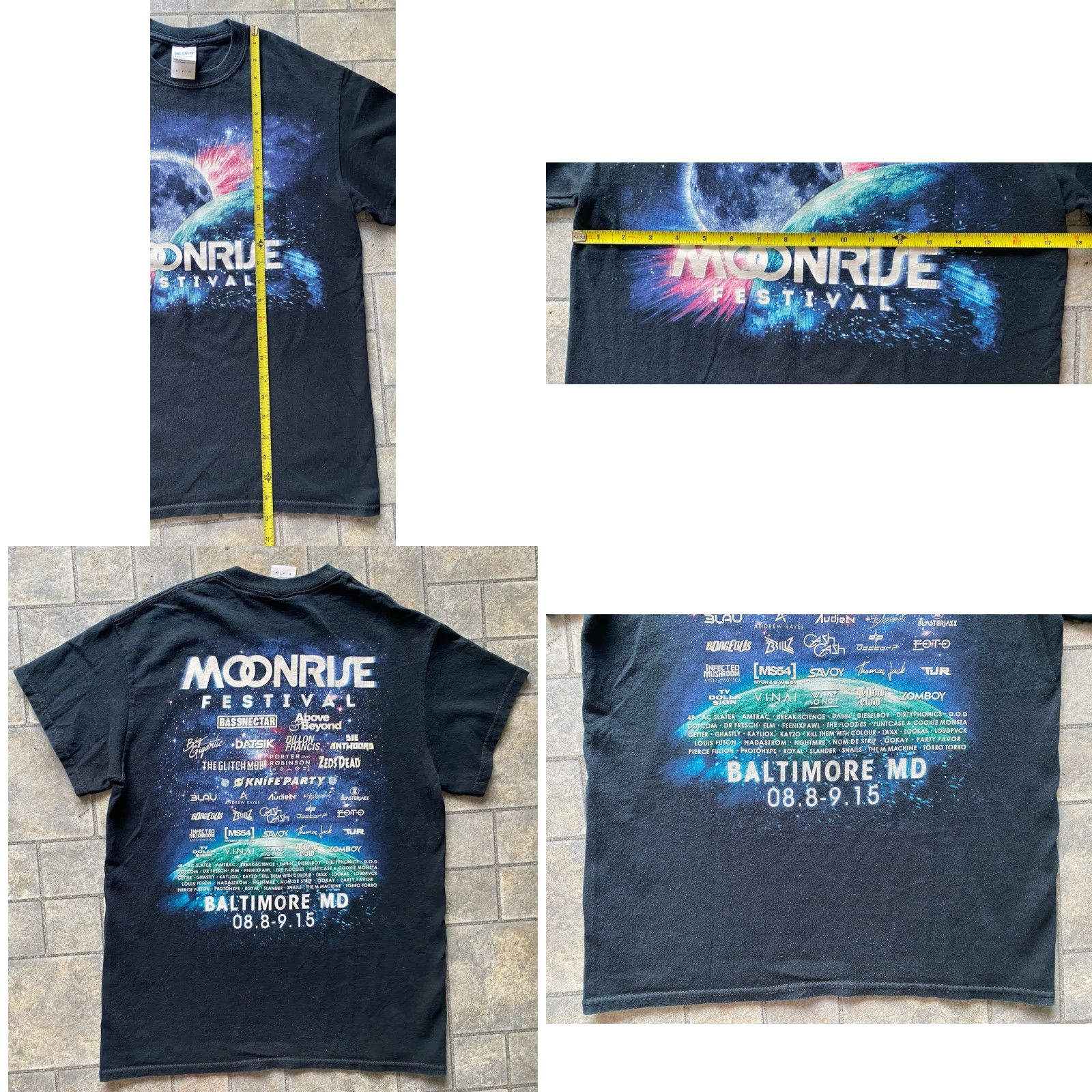 Gildan VINTAGE Moonrise Festival 2015 Baltimore MD Gildan Ultra Cotton T-Shirt EDM Black S Men Short Sleeve Size S Shirt Mens Size US S / EU 44-46 / 1 - 8 Thumbnail