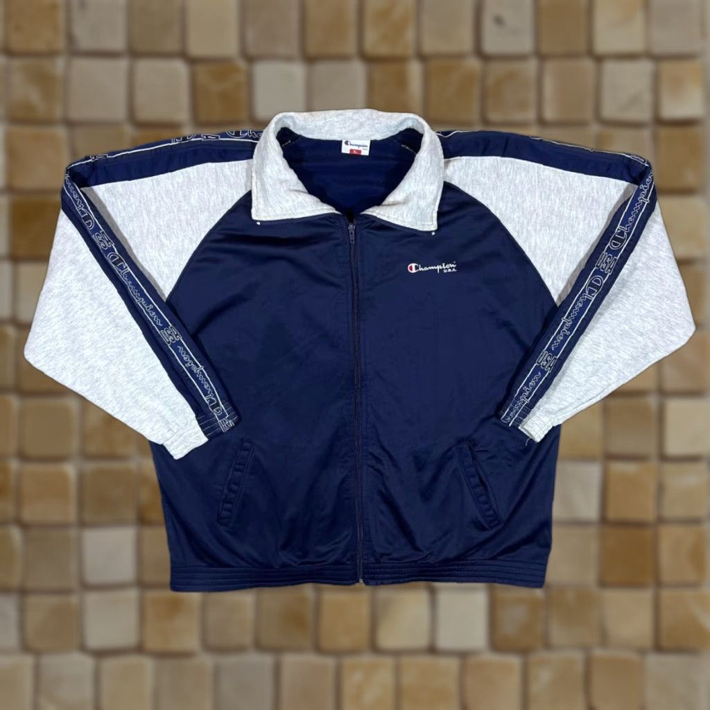 Champion VINTAGE CHAMPION USA Mini Logo Tape Sleeve Colour Block Tracksuit Jacket XL Men's Navy Blue/Grey Size US 36 / EU 52 - 1 Thumbnail