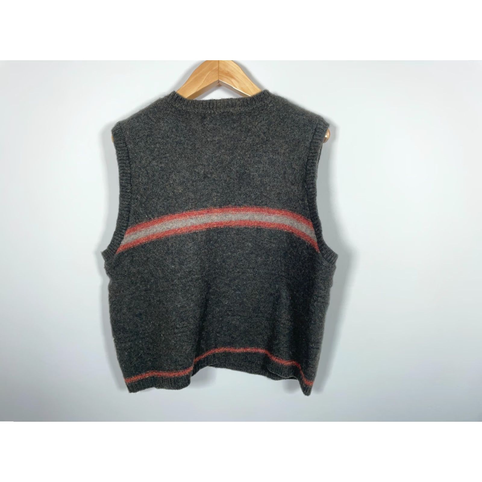 Olive VINTAGE Authentic Legend Wool Knit V-Neck Sweater Vest Adult Large Gray Olive Green Striped 90s Preppy Mens Size US L / EU 52-54 / 3 - 2 Thumbnail