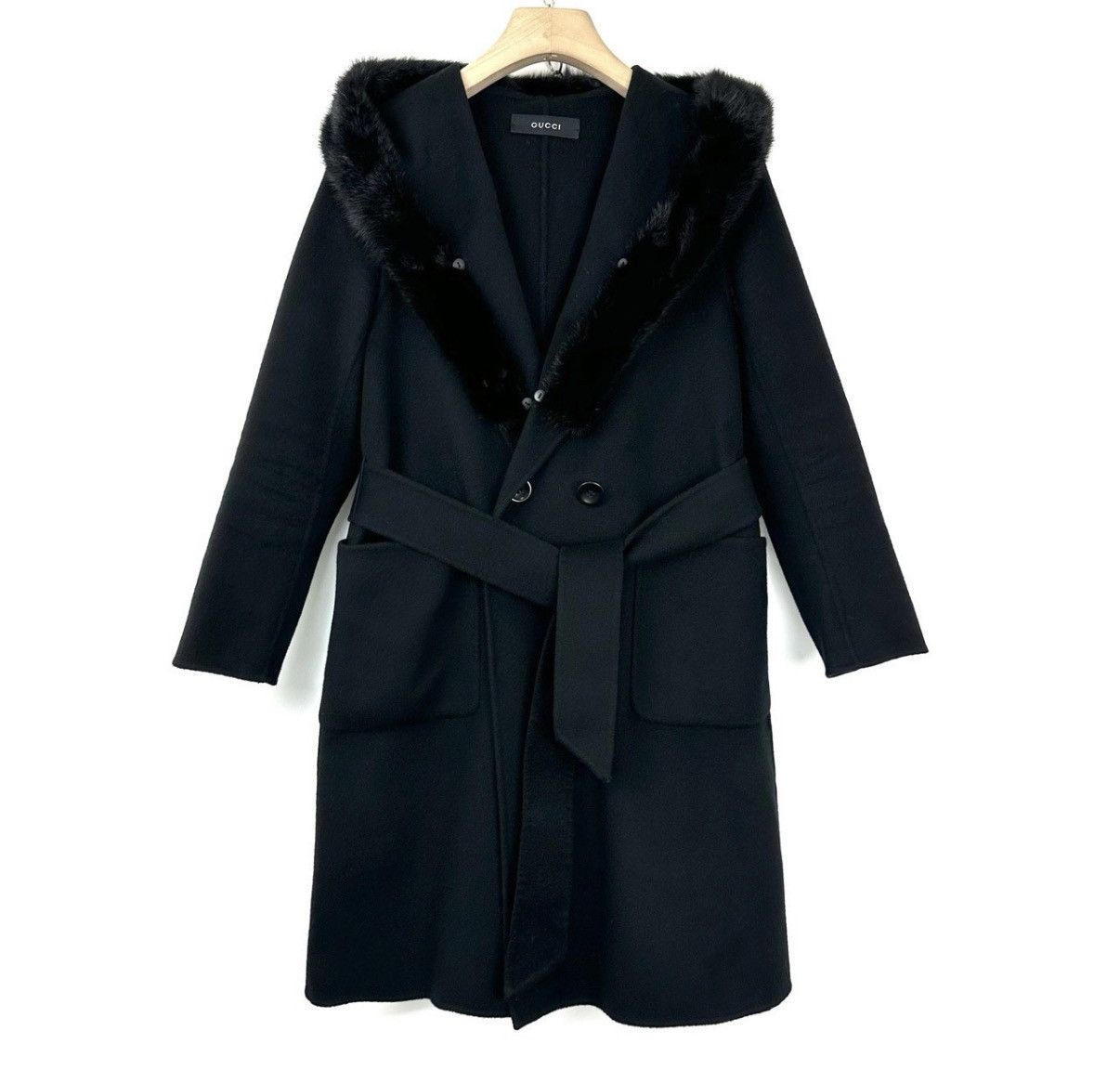 Gucci Gucci/Fur Collar Hooded Black Coat K12 Size M / US 6-8 / IT 42-44 - 1 Thumbnail