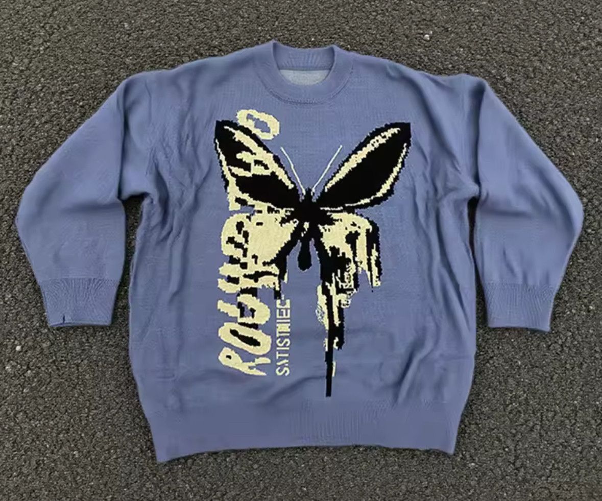 Japanese Brand Gothic Y2K Anime Butterfly Jacquard Pullover Knit Sweater Size US XL / EU 56 / 4 - 6 Thumbnail