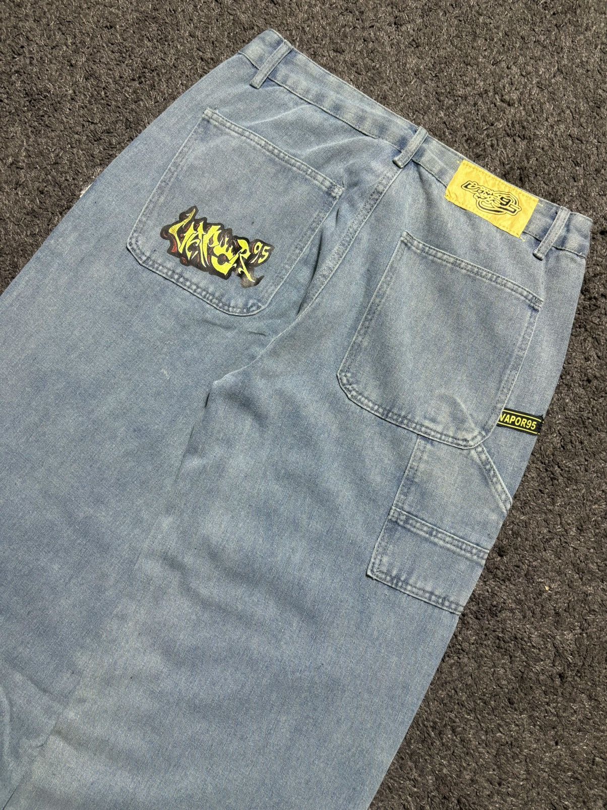 Jean × Vintage Vintage streetwear wide leg rare yellow blue baggy jeans Size US 33 - 13 Thumbnail
