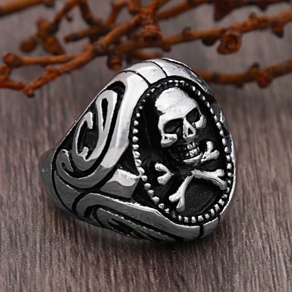 Vintage Gothic Stainless Steel Pirate Skull Ring Size 28 - 5 Thumbnail
