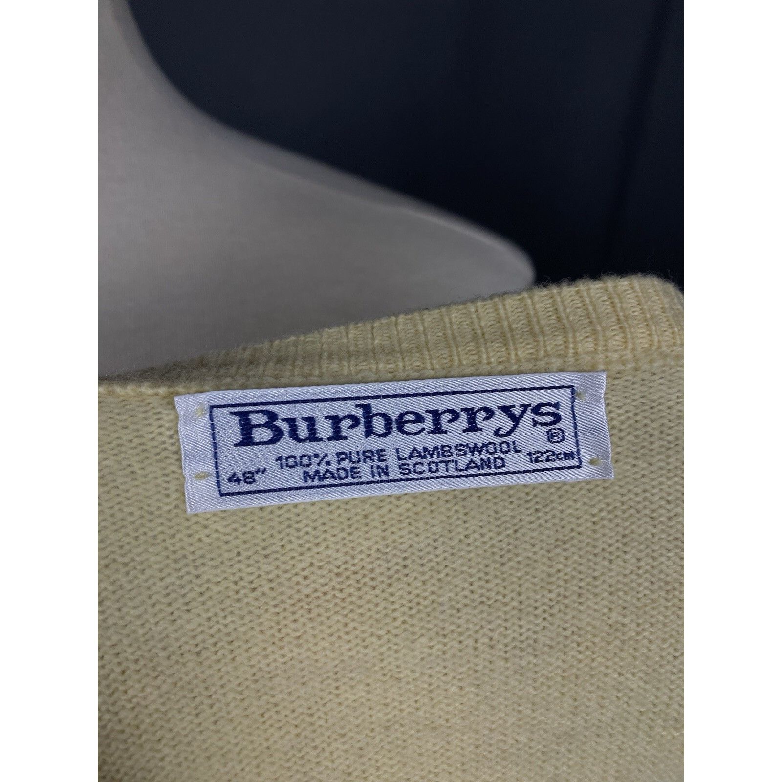 Burberry Burberry Big Logo Vintage Men's Yellow Wool V-Neck Sweater S Size US M / EU 48-50 / 2 - 9 Thumbnail