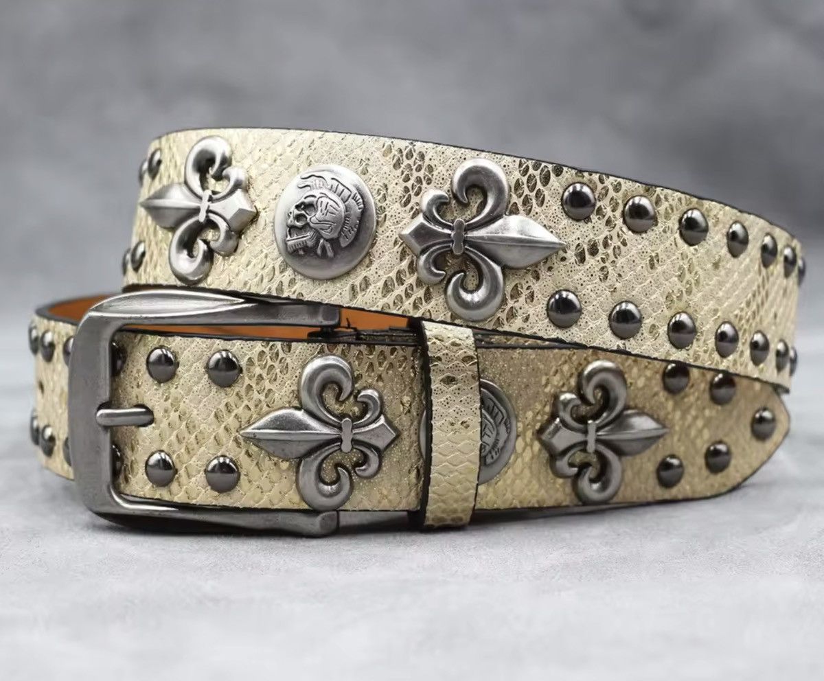 Japanese Brand Y2k PU Leather Rivet Punk Skull Gold Rock Belt 105 cm Size ONE SIZE - 2 Thumbnail