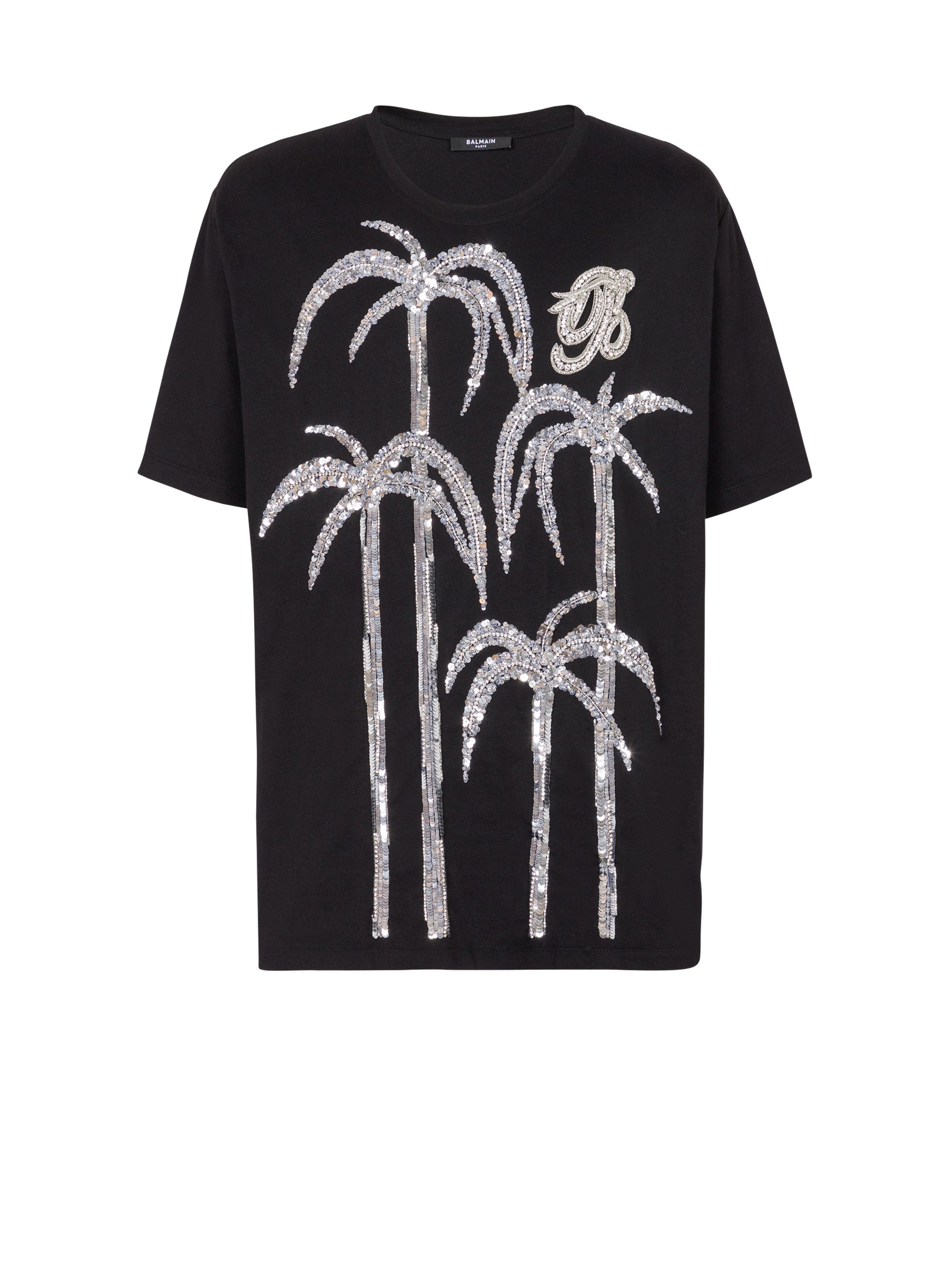 o1s1wg110925 Sequin Embellished Cotton T-Shirt in Black