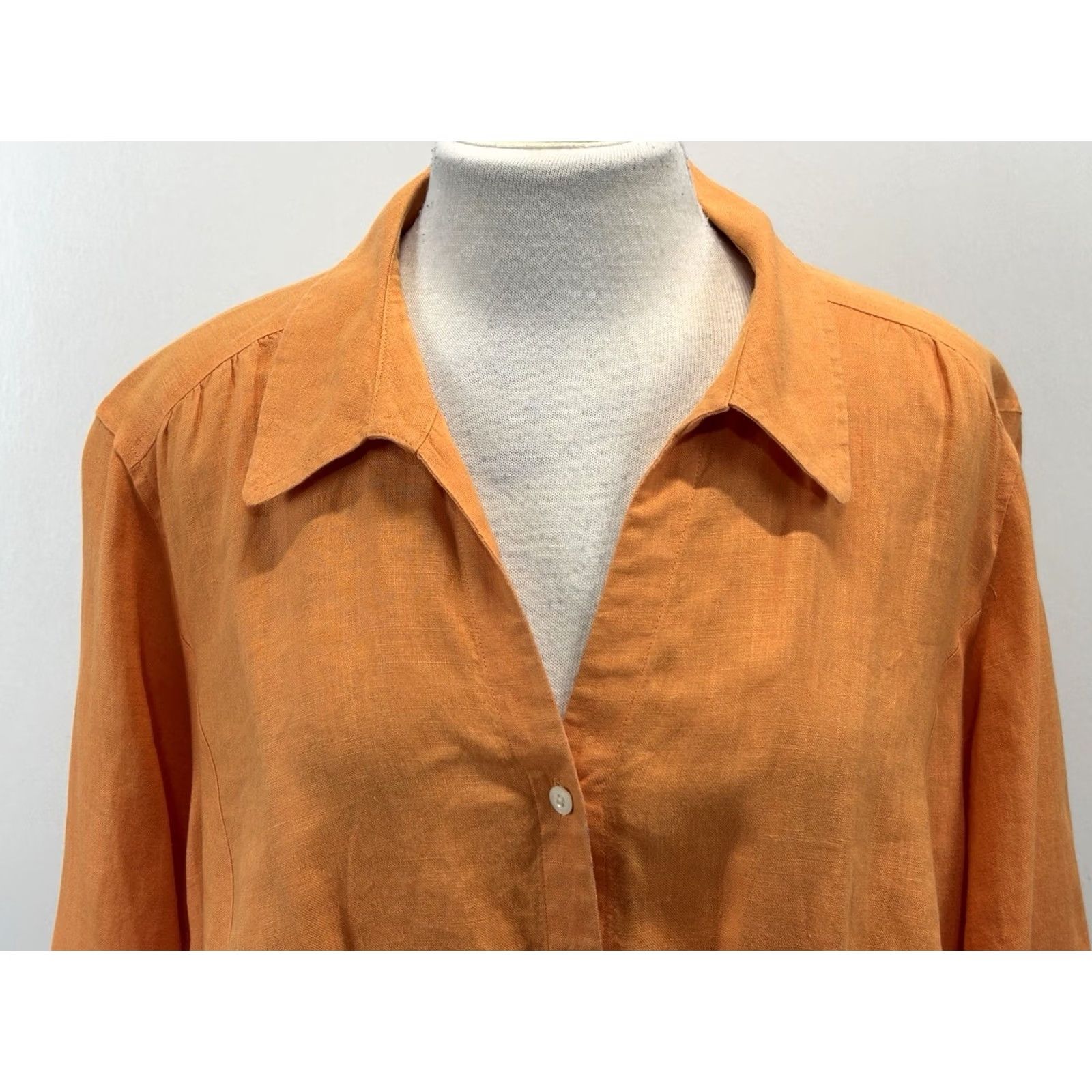 Talbots Talbots 100% Irish Linen Button Up Shirt Womens 22W Plus Melon Orange 3/4 Sleeve Size 3XL / US 20-22 - 5 Thumbnail