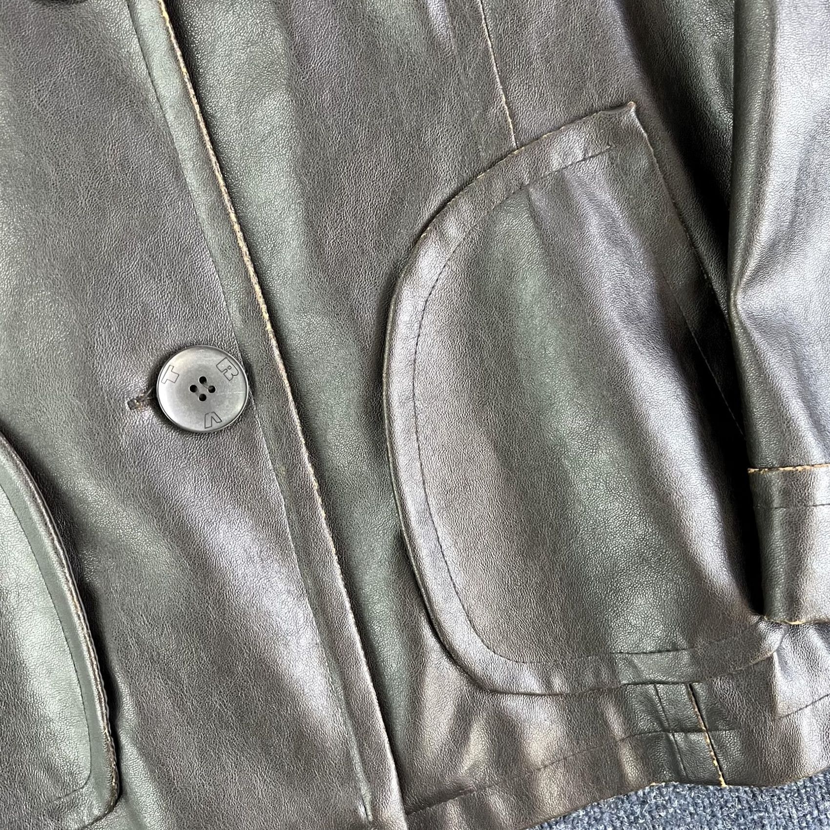 Vintage RVT Jacket Womens XL Brown Faux Leather Single Breasted Button Front Belted Size XL / US 12-14 / IT 48-50 - 2 Thumbnail