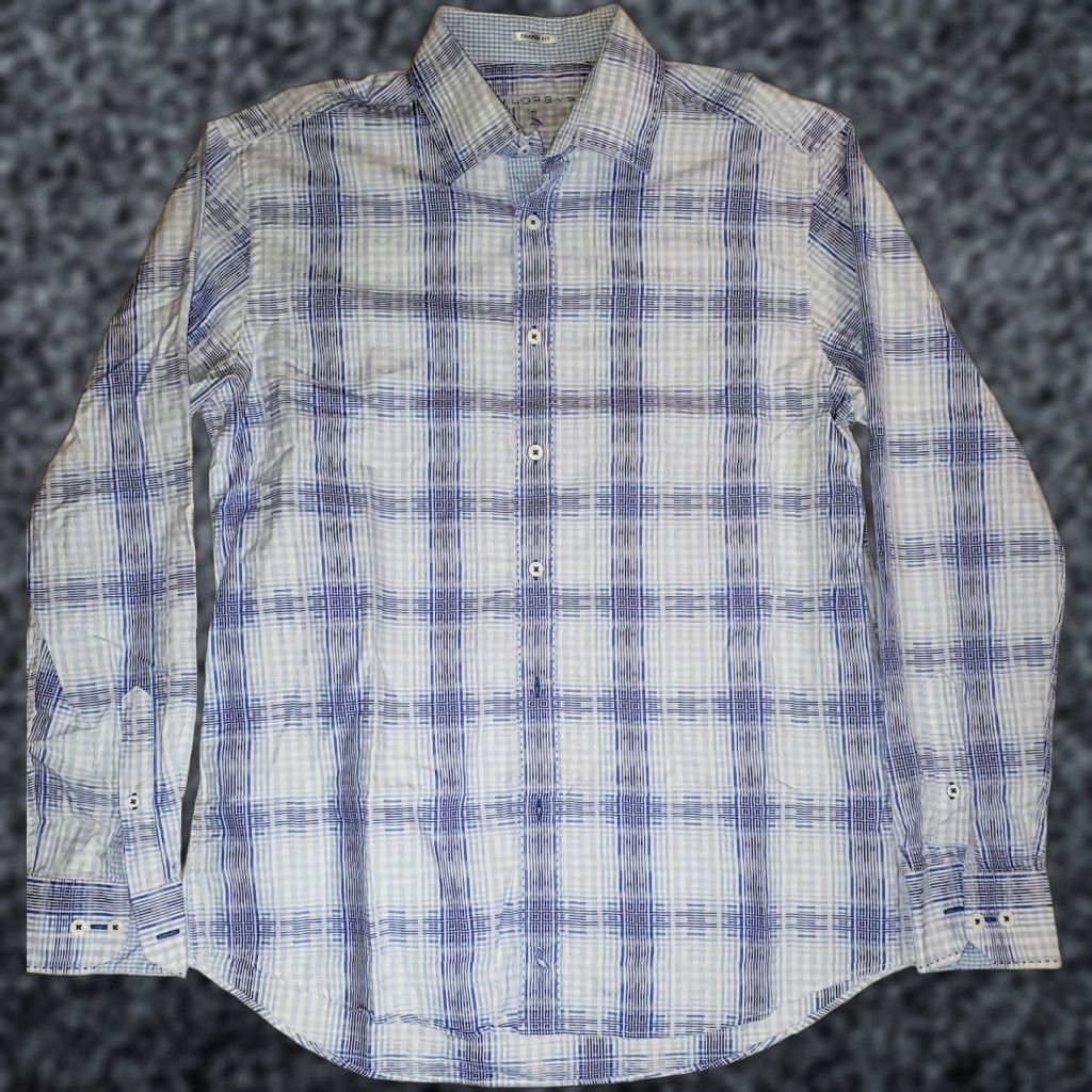 Tailorbyrd TAILORBYRD Plaid Shirt Dress Long Sleeve Flip Cuff Button-Up Casual Mens Large Blue/White, Blue, Cotton, Button-Down Collar, All Seasons, Regular Fit Size US L / EU 52-54 / 3 - 1 Thumbnail