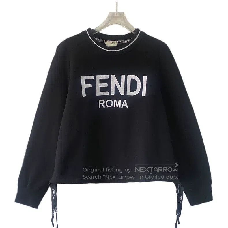 Fendi Fendi Black logo letter embroidered cotton round neck long Size M / US 6-8 / IT 42-44 - 1 Thumbnail