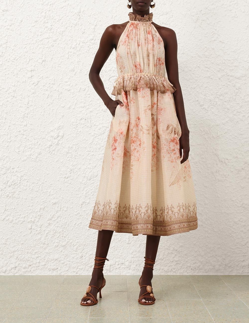 Zimmermann oc11z0226 Illuminate Halter Midi Dress In Multicolor Size L / US 10 / IT 46 - 2 Thumbnail