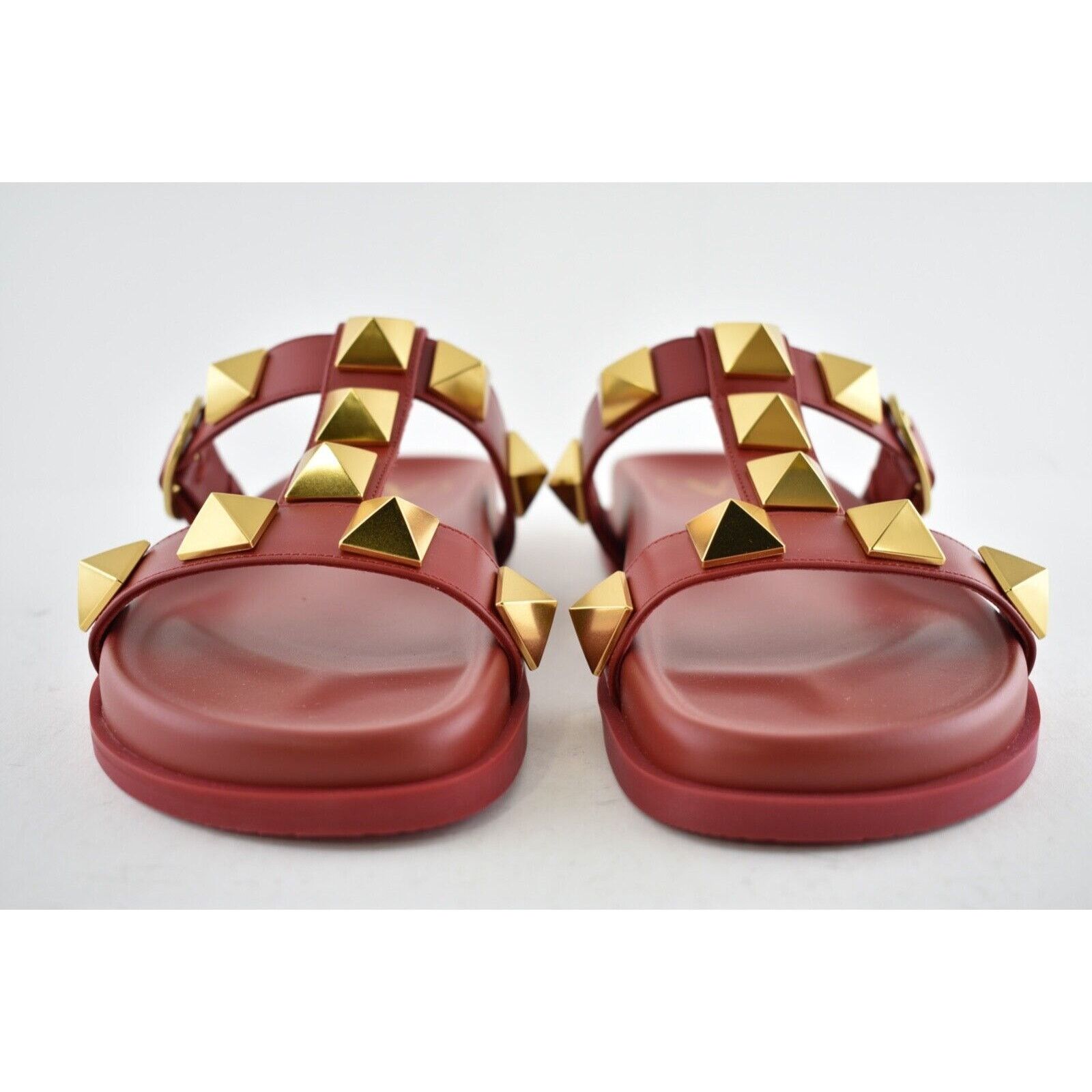 Valentino Valentino Rockstud Roman Stud Rosso Red Gold Leather Slide Size US 6 / IT 36 - 5 Thumbnail