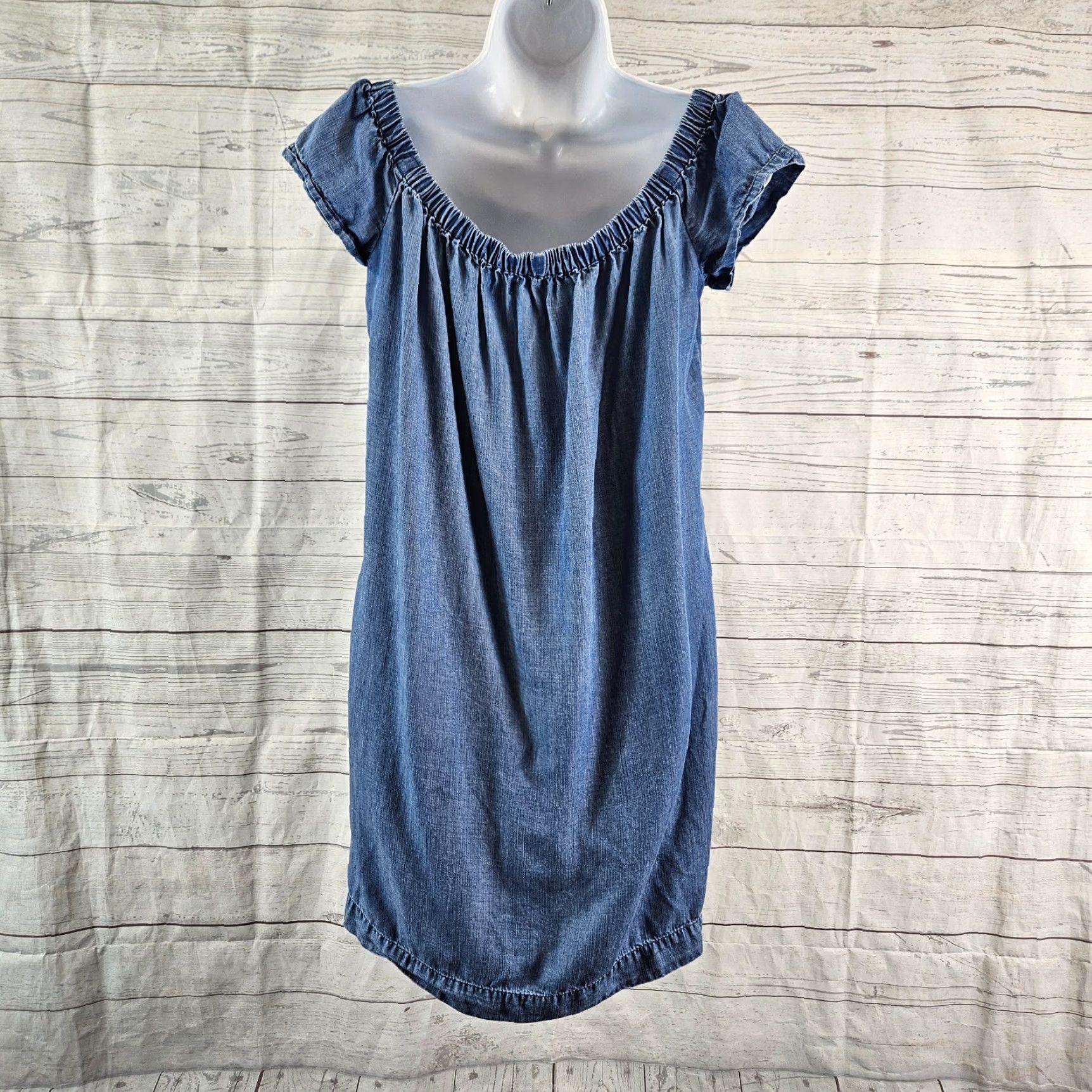 CLOT Cloth & Stone Womens Off The Shoulder Chambray Dress Sz Small Blue Short Sleeve Size 28" / US 6 / IT 42 - 4 Thumbnail
