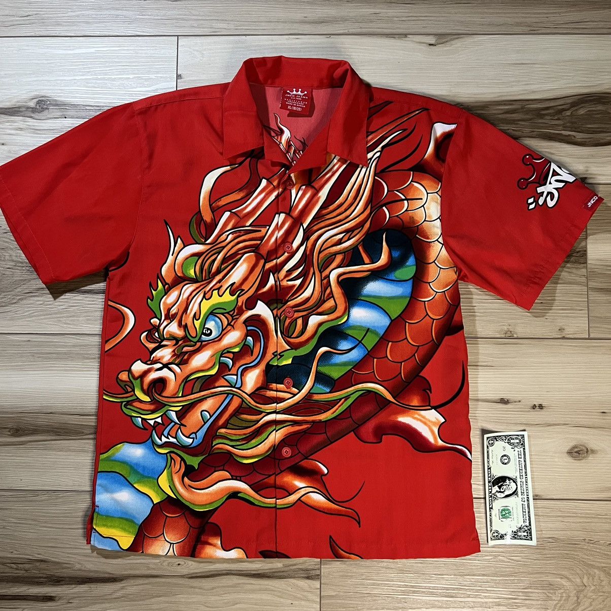 JNCO JNCO Short Sleeve Button Down Shirt Dragon Red Youth Size US M / EU 48-50 / 2 - 1 Thumbnail