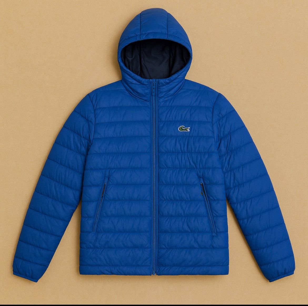 Lacoste Hooded Quilted Puffer Jacket – Blue – Size Small