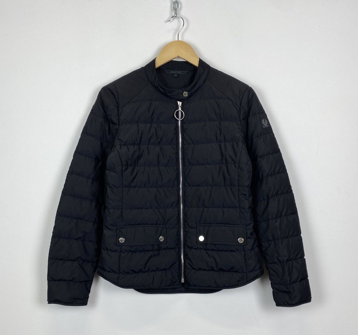Belstaff Full Zip Bomber Jacket Women’s Size 44 Black Logo