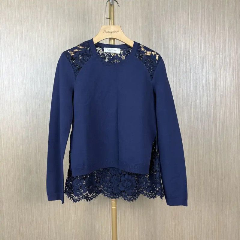 Valentino Valentino Navy Blue Cotton Pullover Sweater 0089 Size S / US 4 / IT 40 - 1 Thumbnail