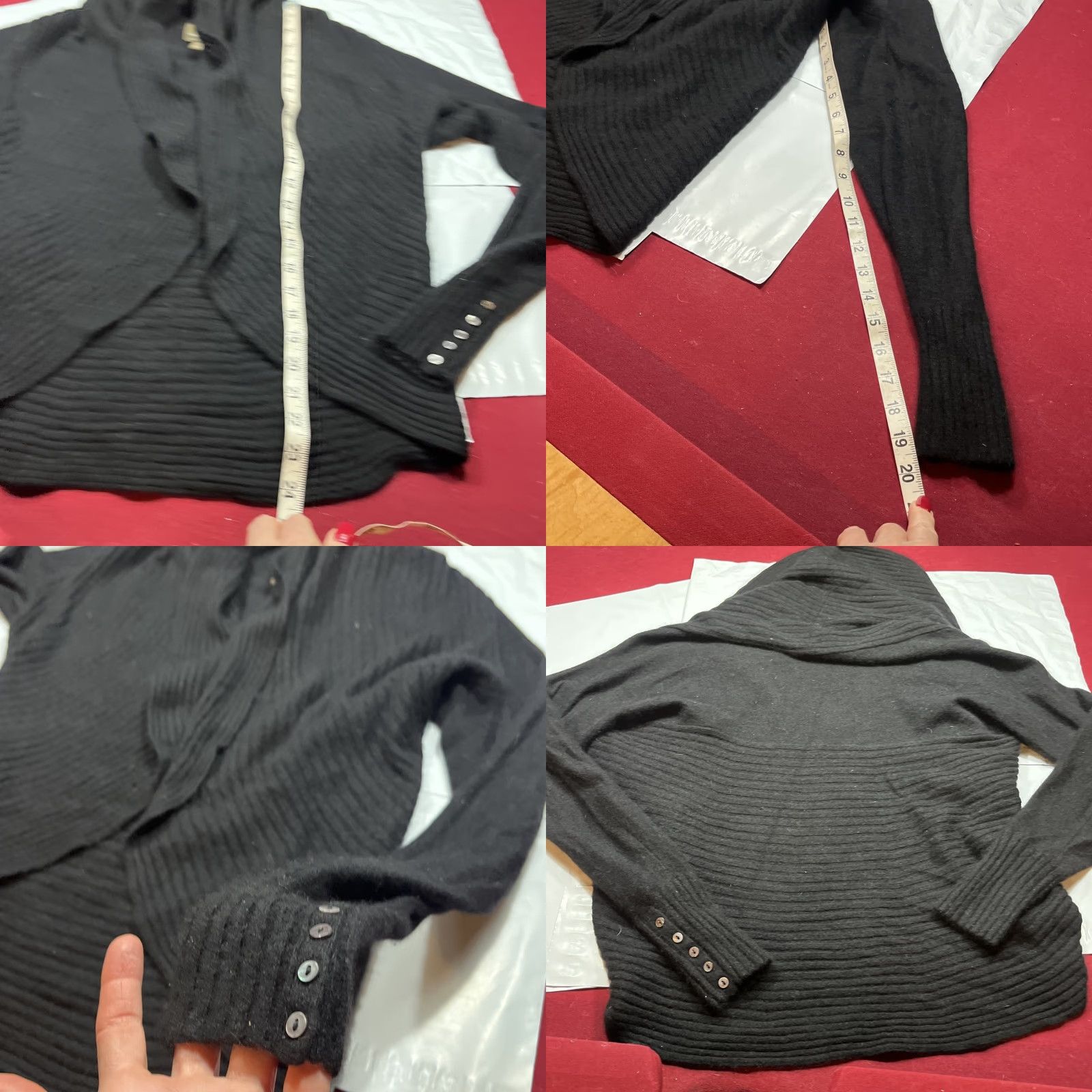 Vintage Fenn Wright Manson Cardigan Sweater Open Front Cowl Neck Black L Womens Cashmere Size L / US 10 / IT 46 - 9 Thumbnail