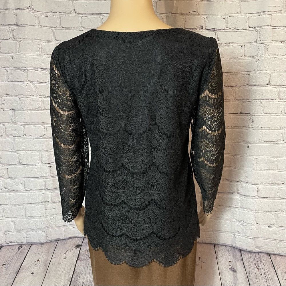 Adrianna Papell Adrianna Papell Black Lace 3/4 Sleeve Blouse Size S Size S / US 4 / IT 40 - 4 Thumbnail