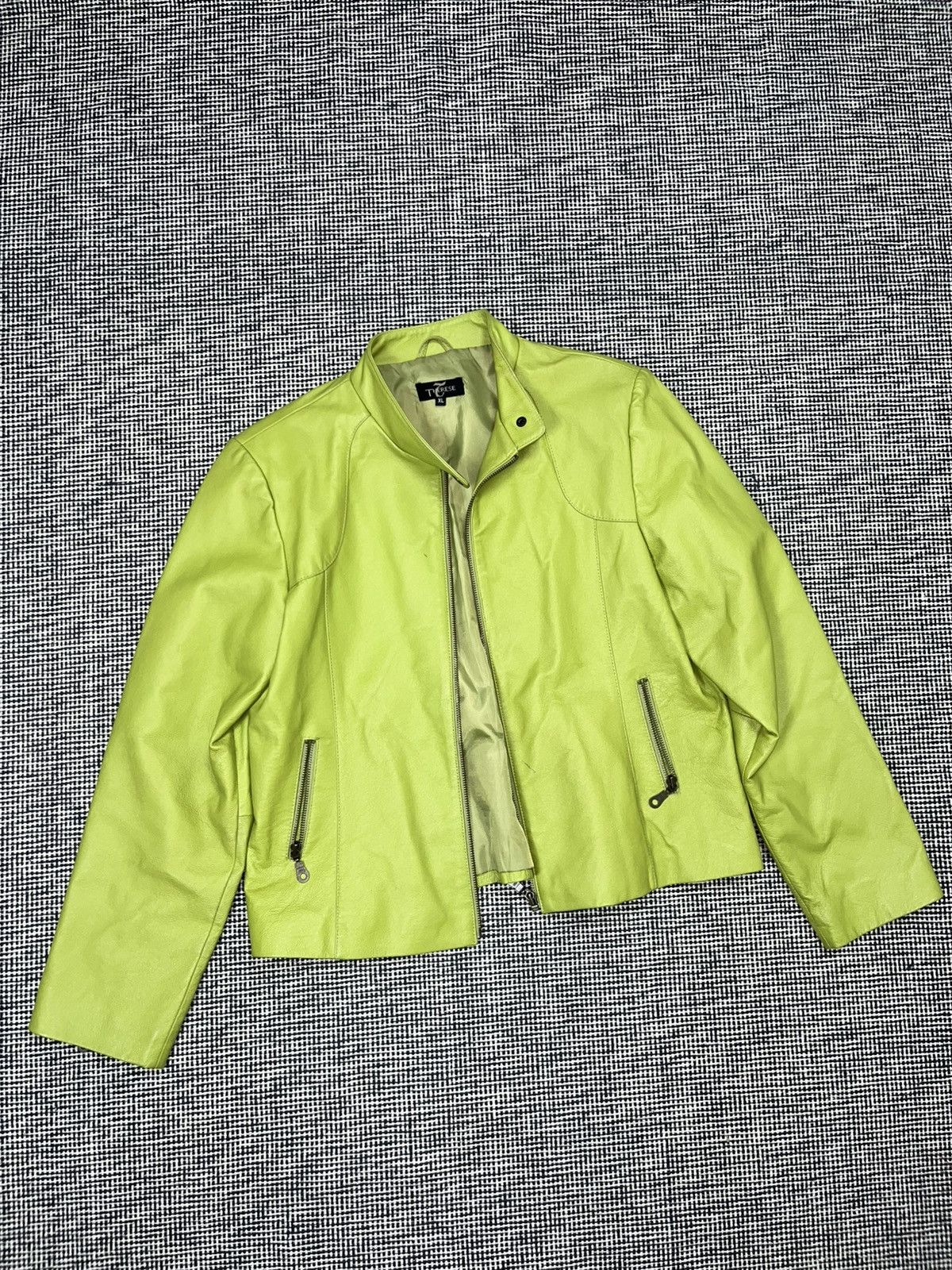 Lime green genuine leather jacket rare cyber rave moto brat