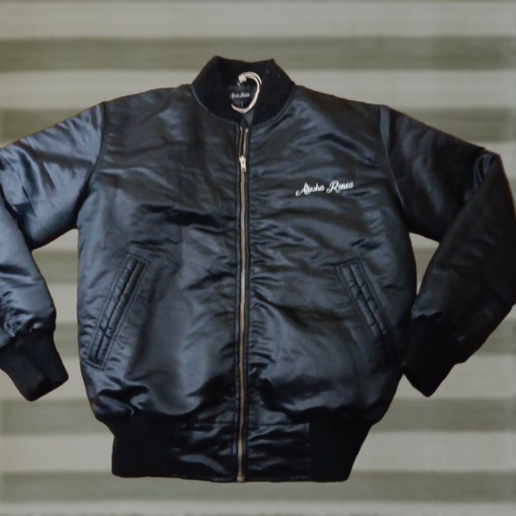 Aliesha Renea Black Pride Woman Bomber Satin Jacket African American Satin Black Pride Woman Bomber Jacket Aliesha Renea
