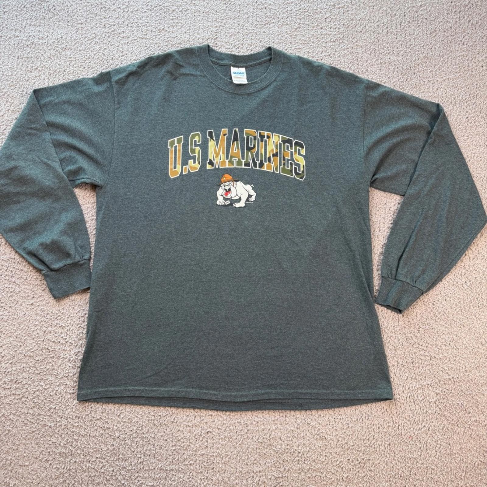 Gildan US Marines Bulldog Camo Graphic Long Sleeve Shirt Gray XL Size US XL / EU 56 / 4 - 6 Thumbnail
