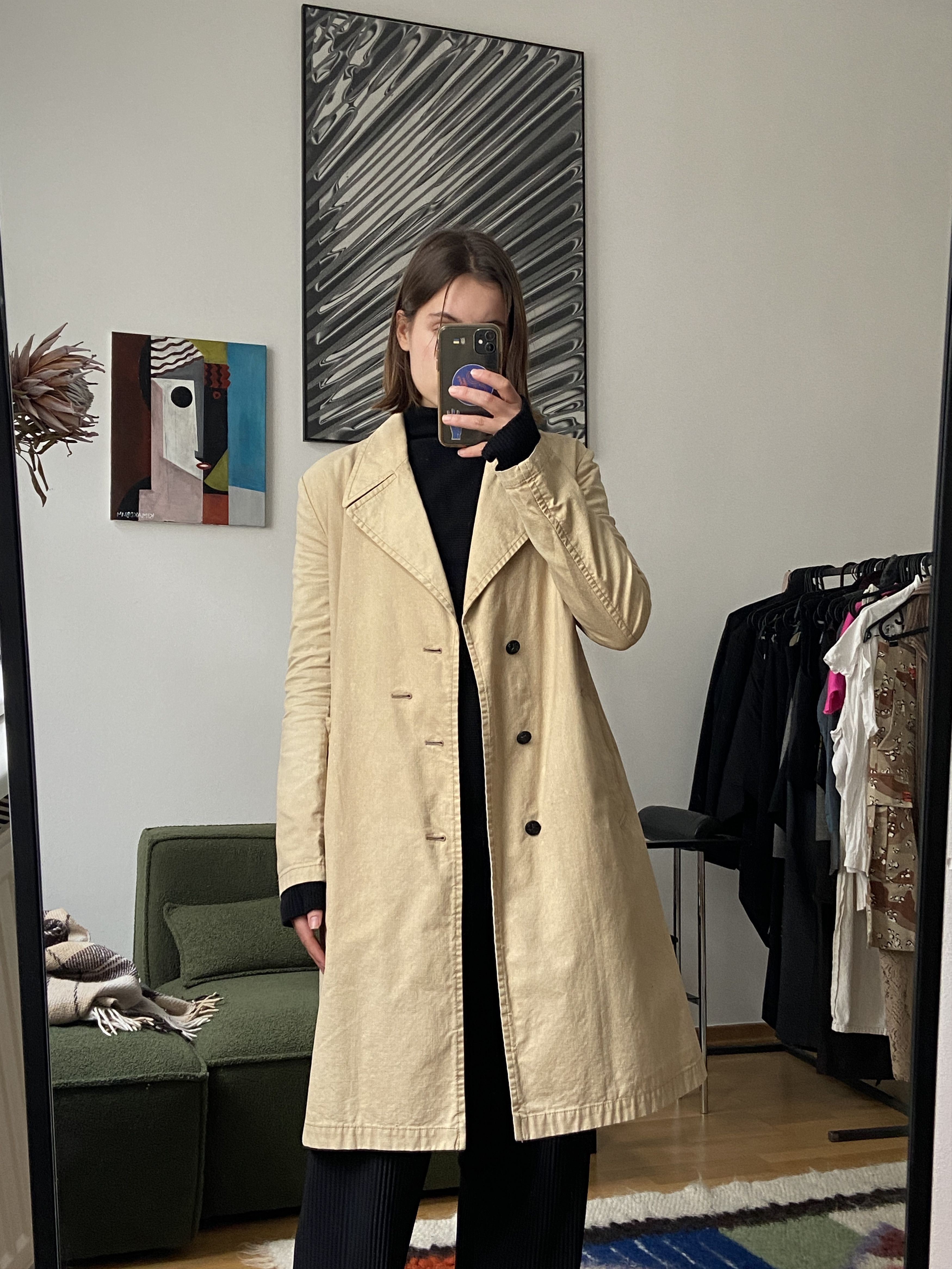 image of Yohji Yamamoto Trench Coat Jacket Y’S in Beige, Women's (Size Small)
