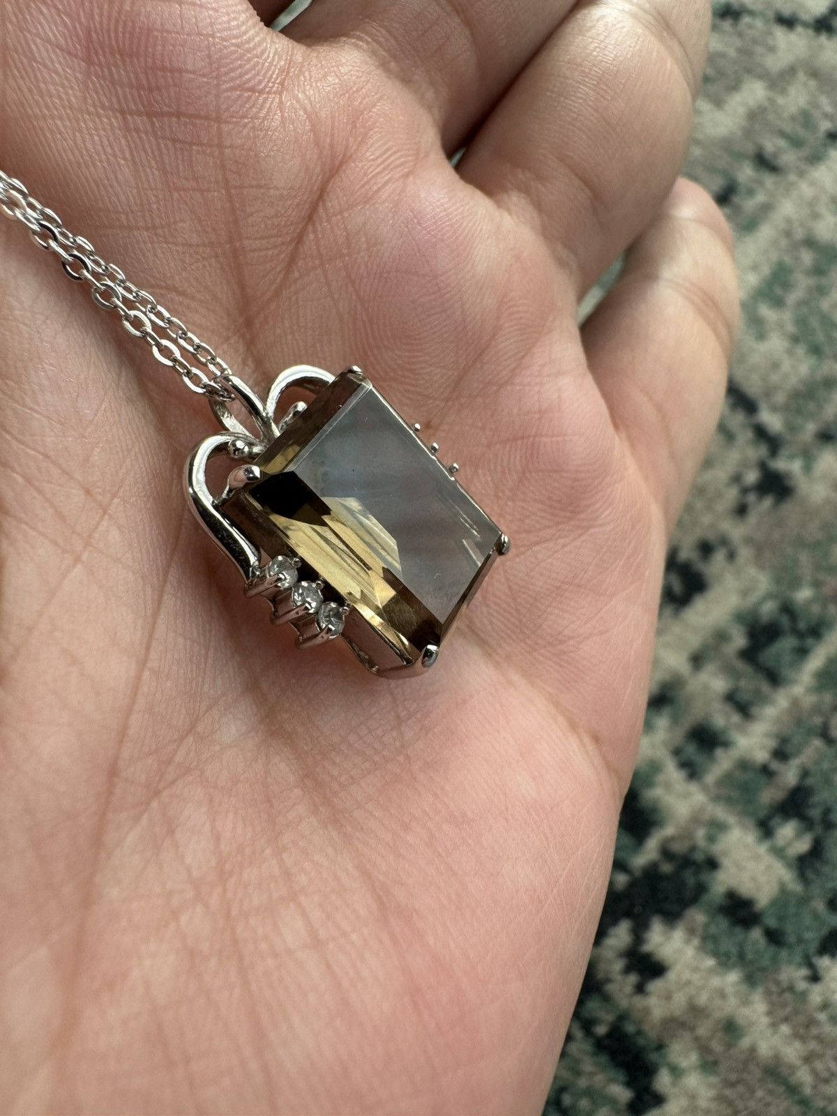 Jewelry × Native RECTANGLE SMOKY QUARTZ WITH DIAMONDS NECKLACE Size ONE SIZE - 7 Thumbnail