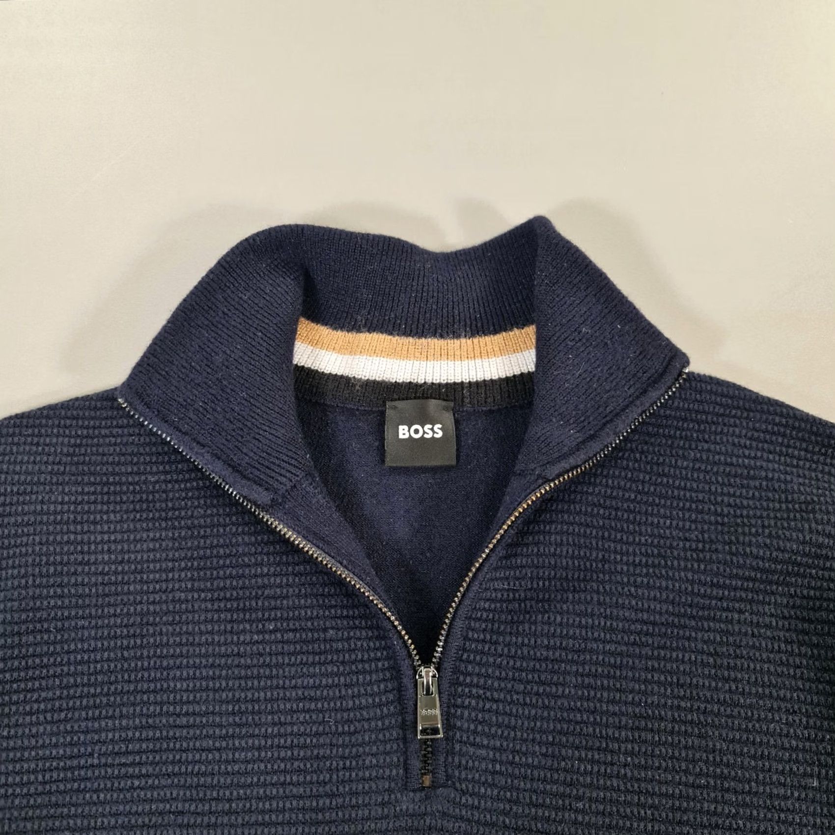 Hugo Boss HUGO BOSS Jumper Navy Blue Medium Slim Wool 1/4 Zip Pullover Mens Regular Knit Mock Neck Long Sleeve Size US M / EU 48-50 / 2 - 2 Thumbnail