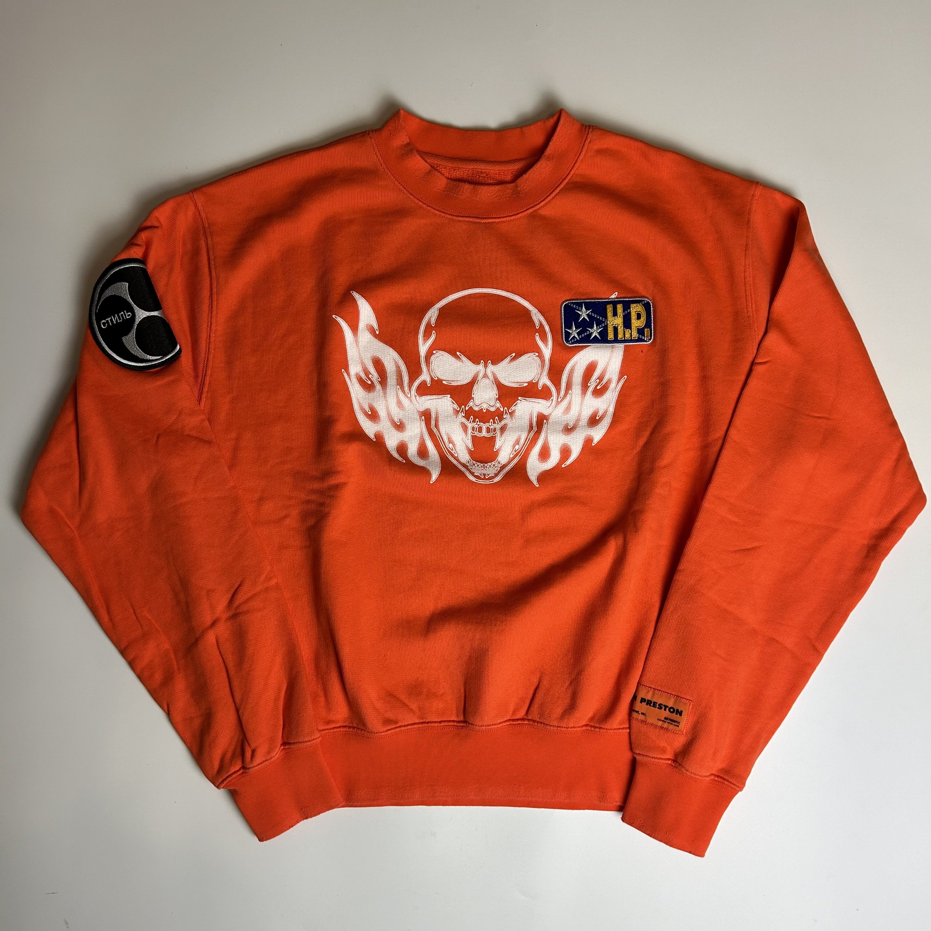 new* Heron Preston Skull Printed Sweatshirt orange