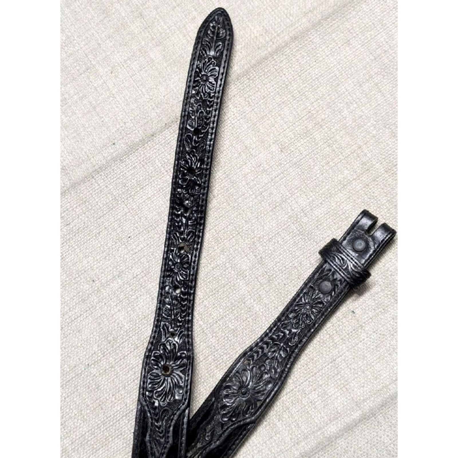 Vintage VINTAGE Ranger Western Belt Studded Buckle 32 Black Leather Tooled Cowboy Rodeo Mens Belt Size 32 - 7 Thumbnail