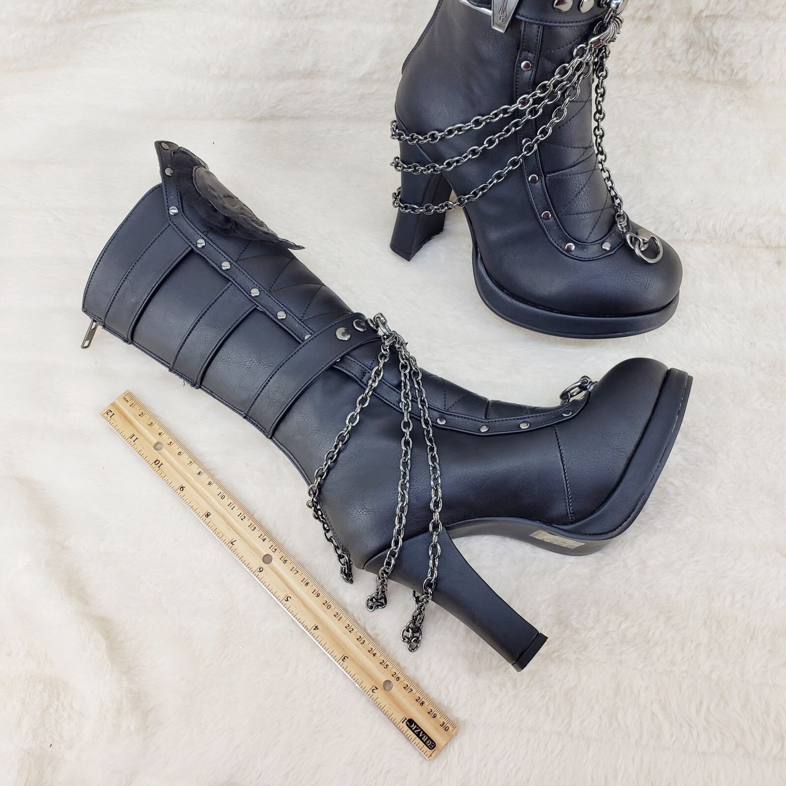 Other Crypto 67 Coffin Skull & Chain Black Mid Calf Platform Heel Size US 6 / IT 36 - 7 Thumbnail