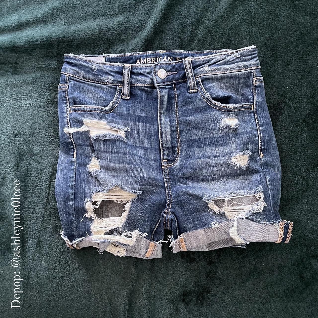 American Eagle Outfitters American Eagle - Dark Blue Ripped Up Jean Shorts (4) Size 27" / US 4 / IT 40 - 1 Thumbnail