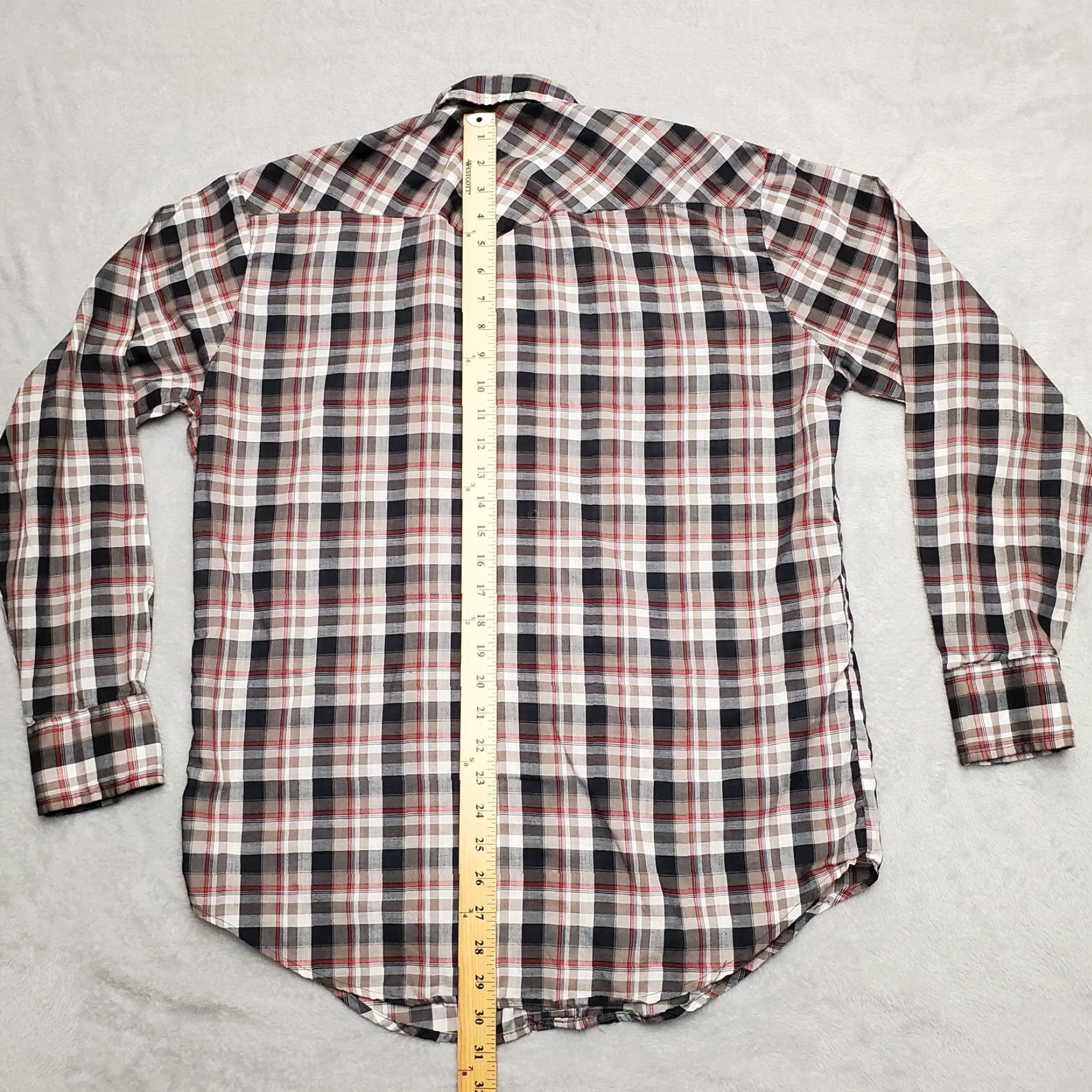 Vintage VINTAGE BJ-R Shirt Mens L Gray Plaid Pearl Snap Long Tails Form-Fit Western Size US L / EU 52-54 / 3 - 5 Thumbnail
