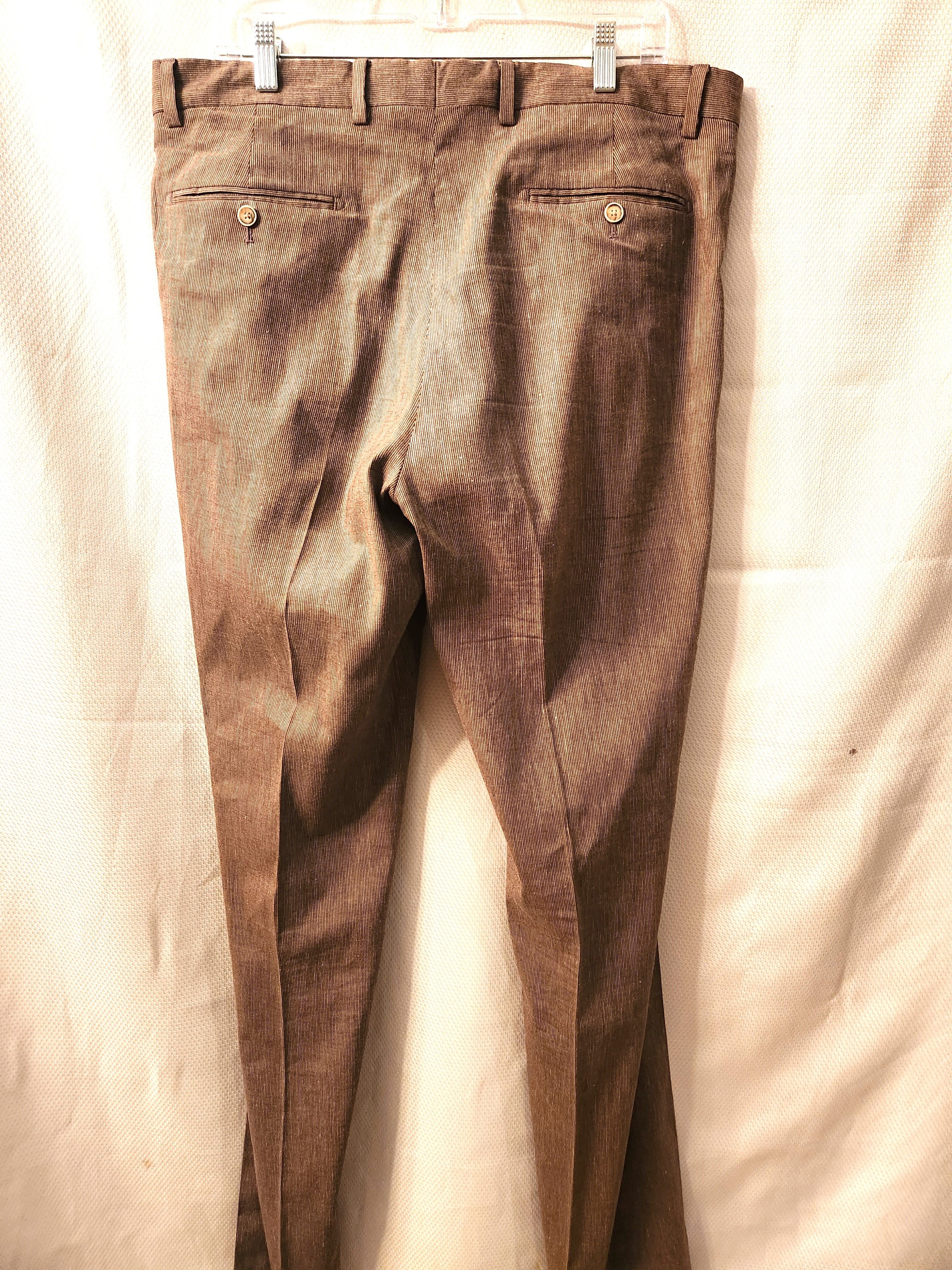 Joseph Abboud Linen Blend Brown Mini Striped Flap Front Pants Size US 36 / EU 52 - 2 Thumbnail