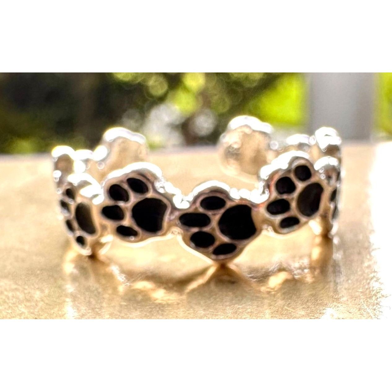 Handmade Paw Print Ring New Silver Black Dogs Cats Animal Rescue Pet Size ONE SIZE - 11 Thumbnail