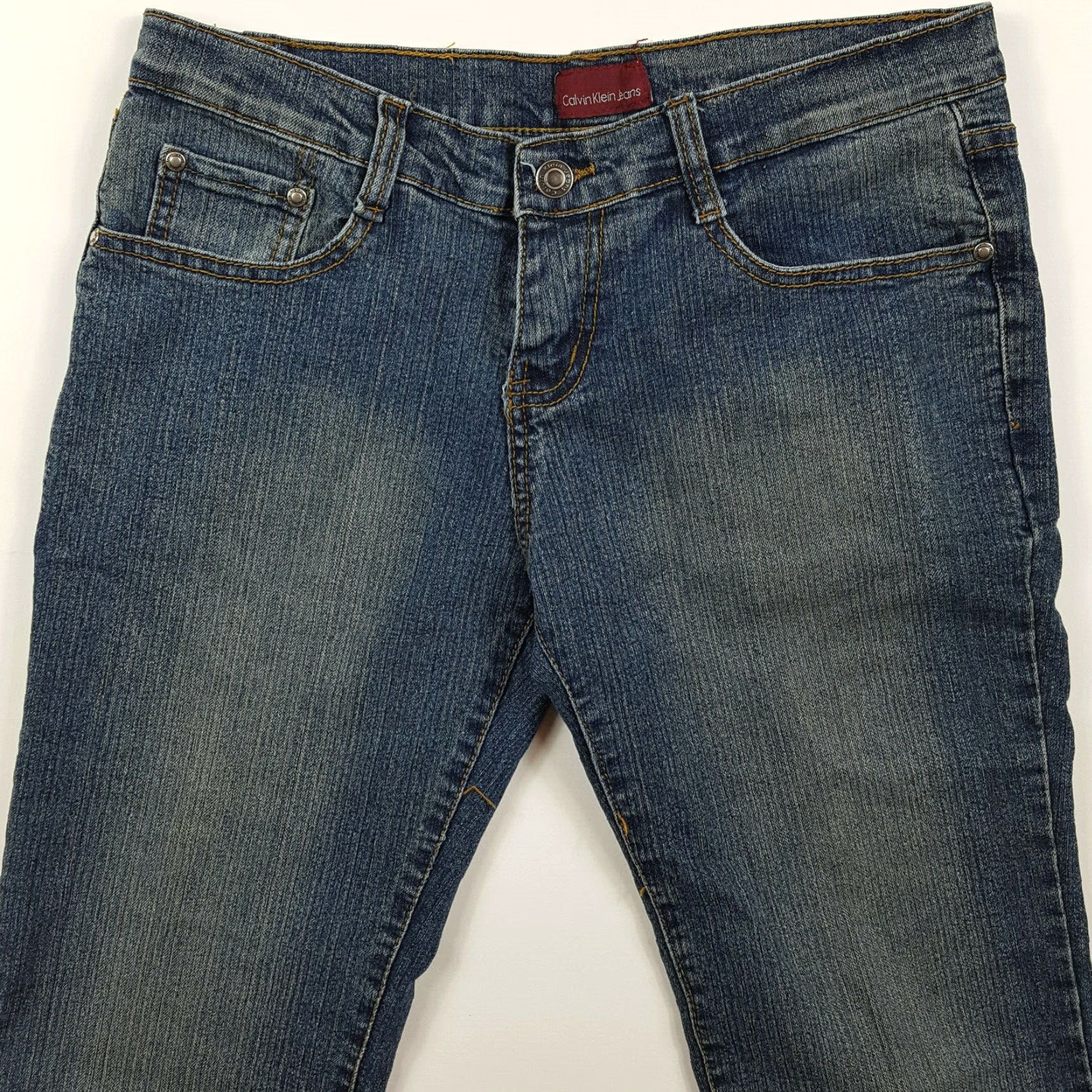 Calvin Klein VINTAGE Calvin Klein Women's Denim Jeans Spell Out Embroidered Straight Leg Dark Wash Size 32 30in Inseam 90s Retro Short text not needed Size 24" / US 00 / IT 34 - 6 Thumbnail