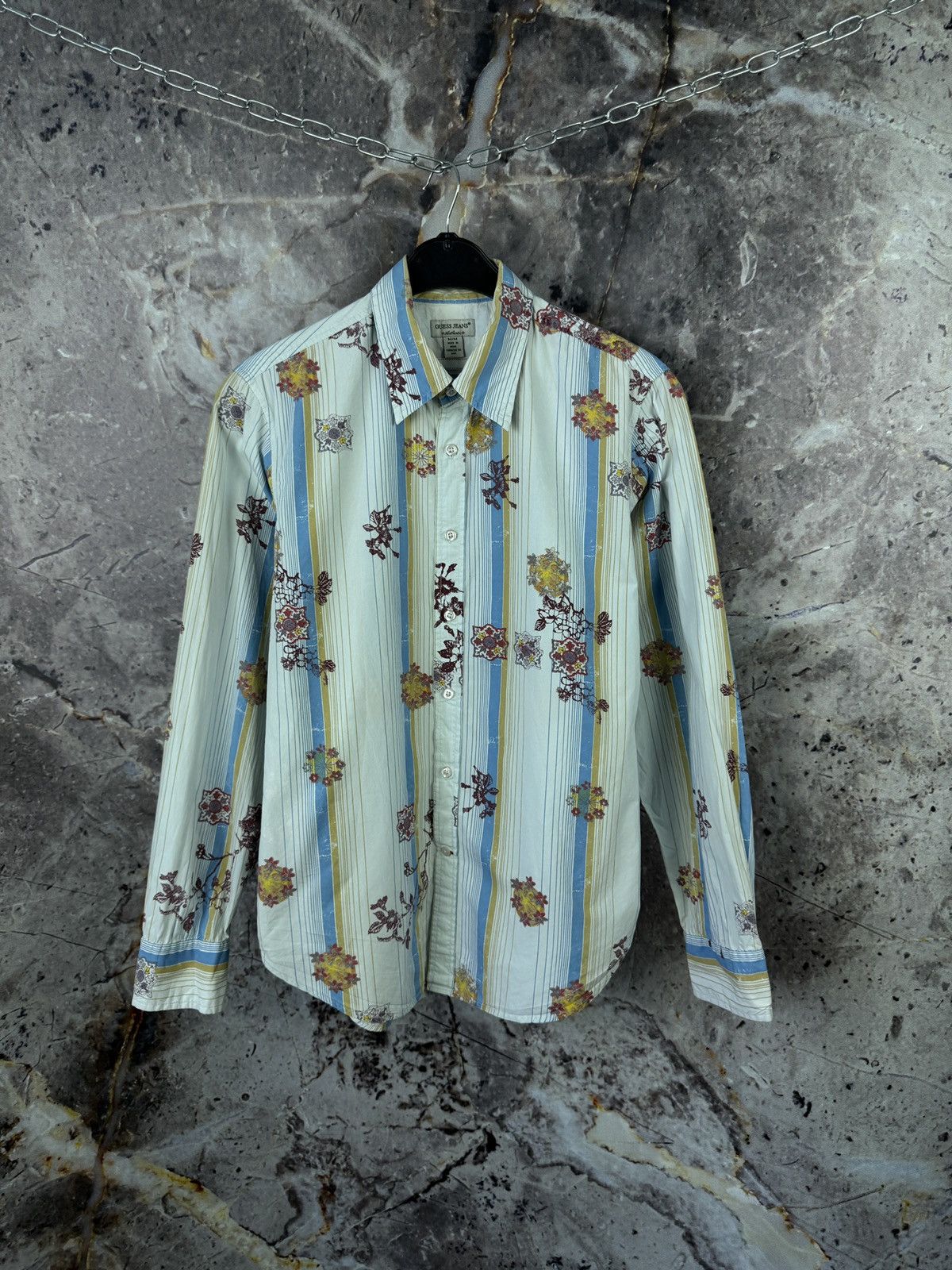 Guess Guess Jeans Men’s Button Up Shirt Striped Floral Long Sleeve Size US M / EU 48-50 / 2 - 1 Thumbnail