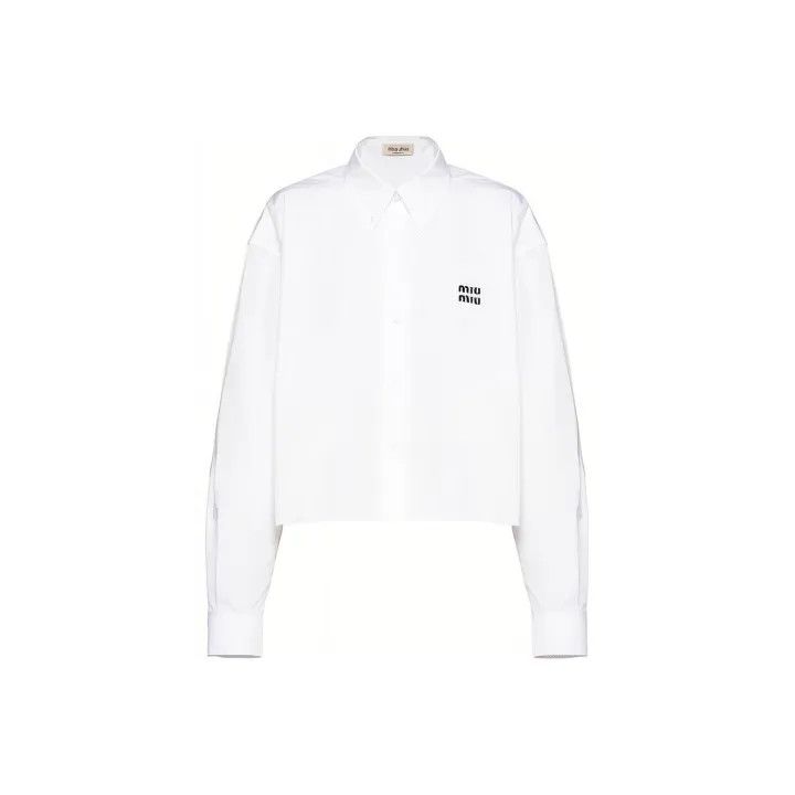 Miu Miu Miu Miu White Logo Print Cropped Long Sleeve Top 0079 Size M / US 6-8 / IT 42-44 - 1 Thumbnail