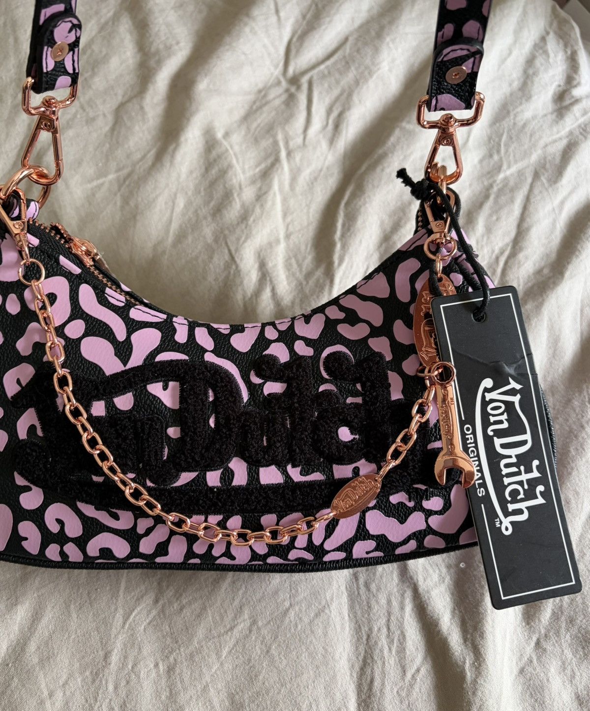 Von Dutch Von Dutch Pink and Black Cheetah Print Hobo Bag Size ONE SIZE - 1 Thumbnail