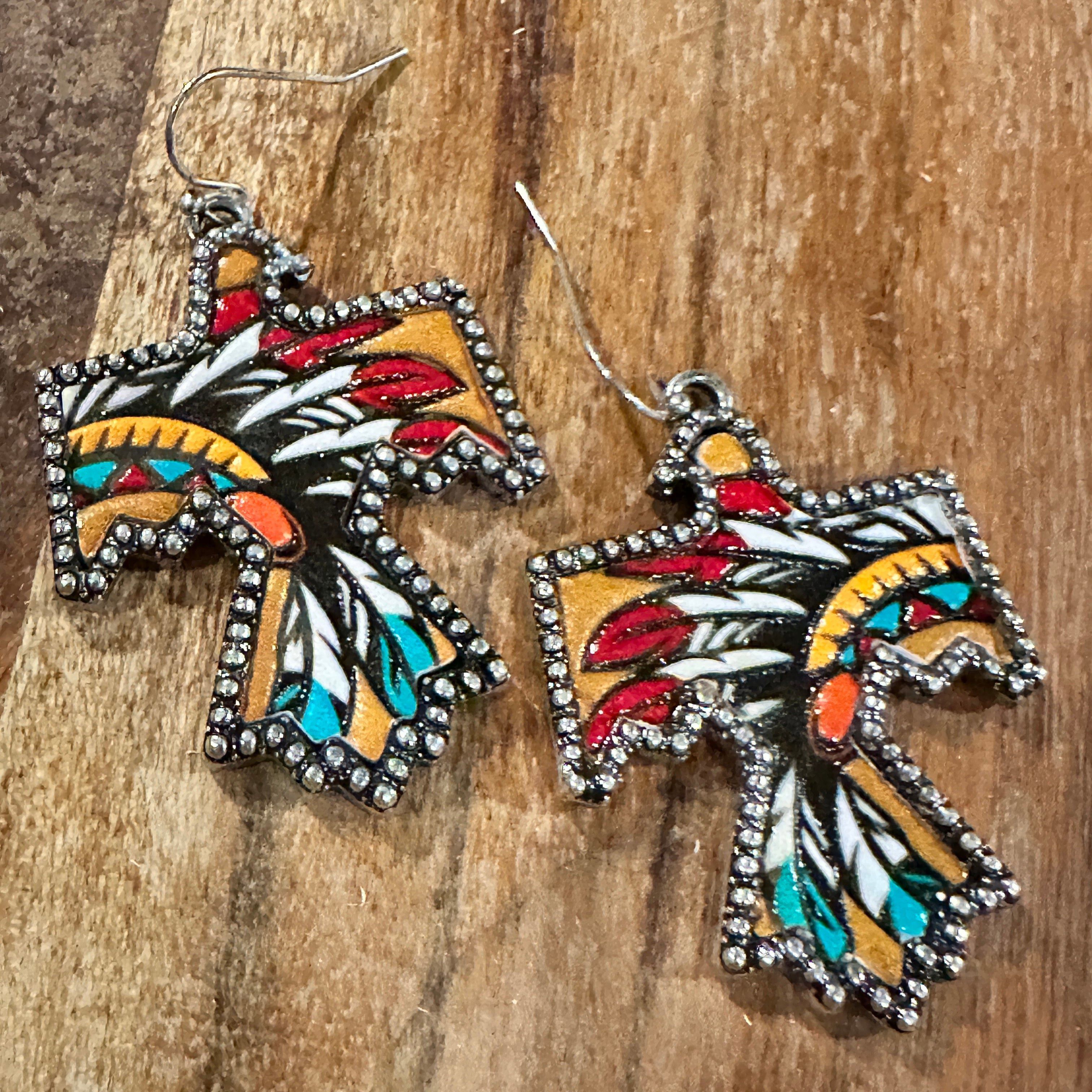 Other Boho Thunderbird Metal Earrings with Tooled Leather Chieftai Size ONE SIZE - 4 Thumbnail