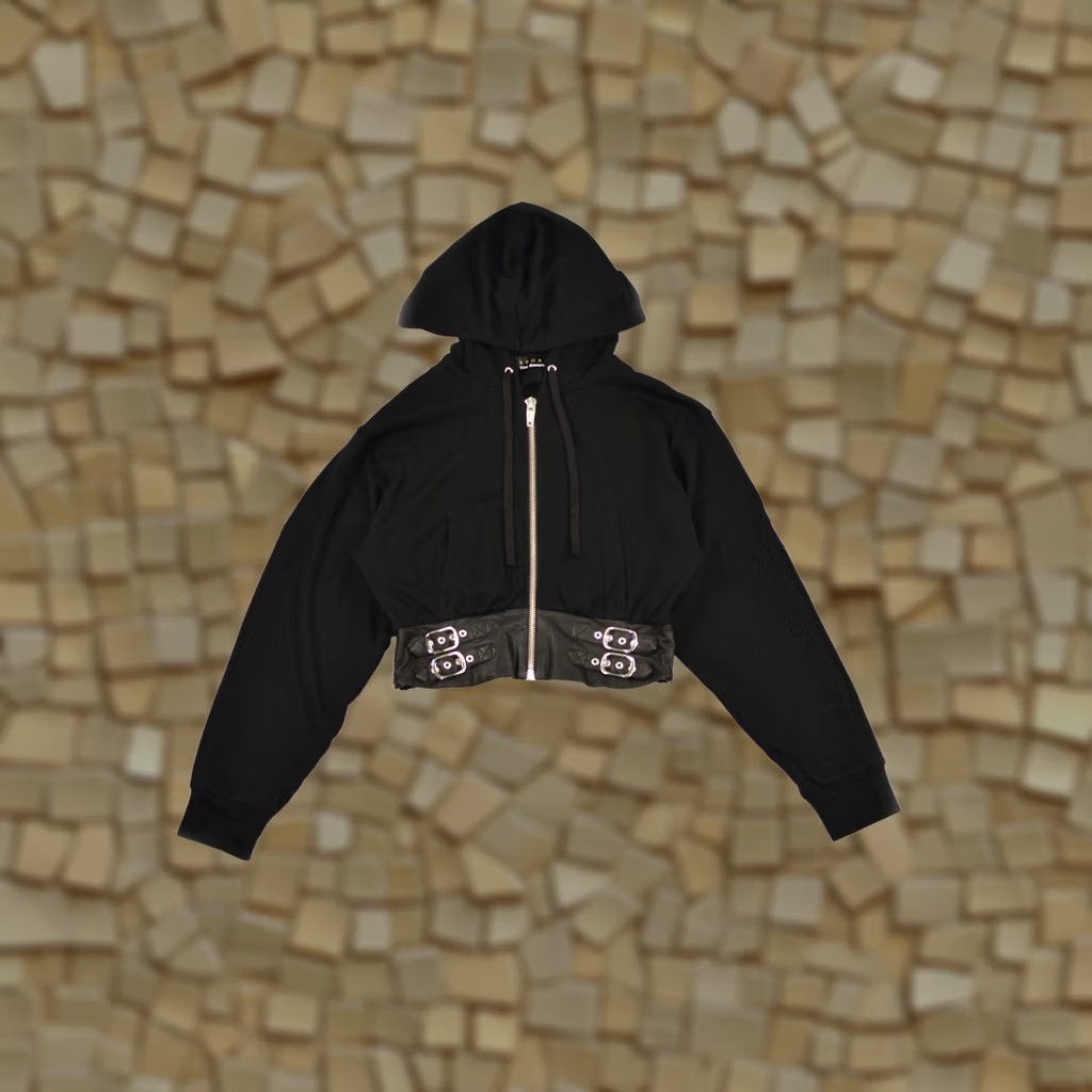 The Kooples VINTAGE The Kooples Sport Black Hoodie With Leather Bands FSWE18055S Women XS? No, size 2. Size XS / US 0-2 / IT 36-38 - 1 Thumbnail