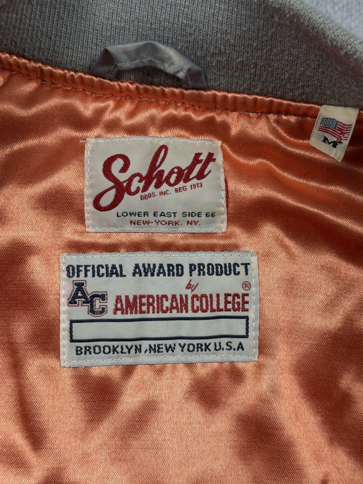 Schott NYC MA-1 Bomber Jacket American College Gray Satin