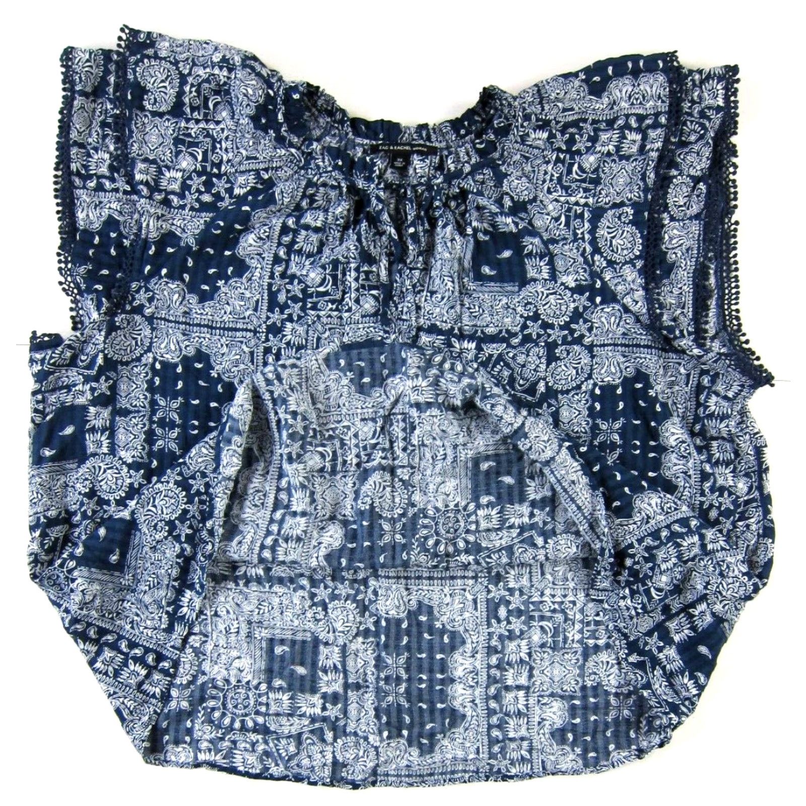 Vintage NWT Zac & Rachel Blue White Floral Paisley Cap Sleeve Tunic Peasant Blouse 3X Size XXL / US 16-18 / IT 52-54 - 6 Thumbnail