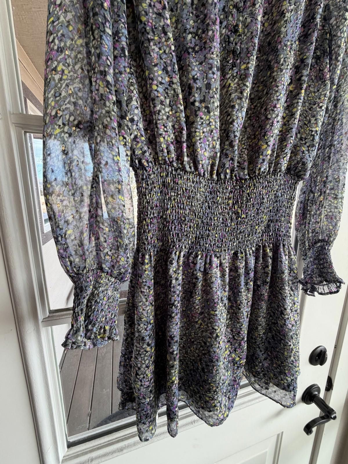 Other WHBM Pointillism Blouson Dress Long Sleeves S Metallic Size S / US 4 / IT 40 - 6 Thumbnail