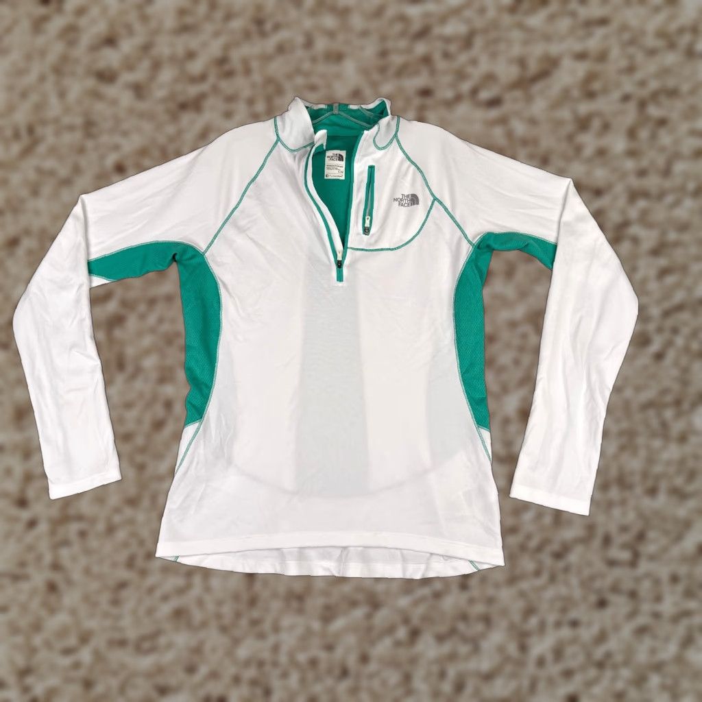 The North Face The North Face Sweater Women Large White Teal Flashdry 1/4 Zip Poly Lightweight Size L / US 10 / IT 46 - 1 Thumbnail