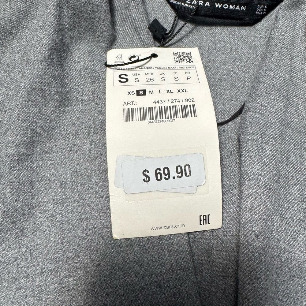 Zara NWT New Zara Long Sleeve V-Neck Belted Grey Dress Size S Size S / US 4 / IT 40 - 6 Thumbnail